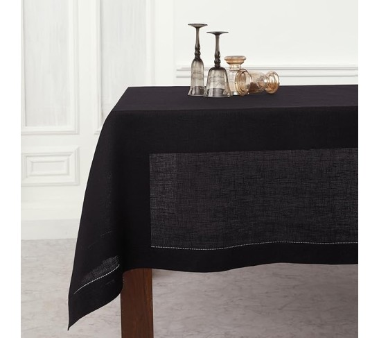 100% Pure Linen Dinner Napkins and Tablecloth Combo - Black, Linen Cloth Fabric Napkins 20 x 20 Inch, Set of 4 and Tablecloth 60 x 108 Inch - Classic Hemstitch