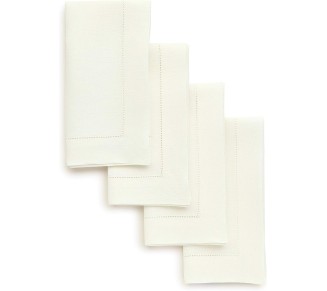 100% Pure Linen Dinner Napkins and Tablecloth Combo - Ivory, Linen Cloth Fabric Napkins 20 x 20 Inch, Set of 4 and Tablecloth 60 x 90 Inch - Classic Hemstitch