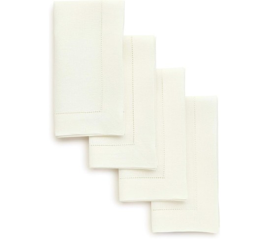 100% Pure Linen Dinner Napkins and Tablecloth Combo - Ivory, Linen Cloth Fabric Napkins 20 x 20 Inch, Set of 4 and Tablecloth 60 x 90 Inch - Classic Hemstitch