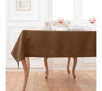 100% Pure Linen Dinner Napkins and Tablecloth Combo - Brown, Linen Cloth Fabric Napkins 20 x 20 Inch, Set of 4 and Tablecloth 60 x 108 Inch - Classic Hemstitch