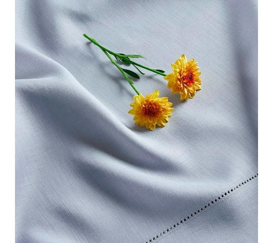 100% Pure Linen Dinner Napkins and Tablecloth Combo - Dusty Blue, Linen Cloth Fabric Napkins 20 x 20 Inch, Set of 4 and Tablecloth 60 x 108 Inch - Classic Hemstitch