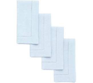 100% Pure Linen Dinner Napkins and Tablecloth Combo - Light Blue, Linen Cloth Fabric Napkins 20 x 20 Inch, Set of 4 and Tablecloth 60 x 90 Inch - Classic Hemstitch