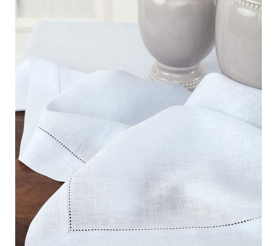 100% Pure Linen Dinner Napkins and Tablecloth Combo - Light Blue, Linen Cloth Fabric Napkins 20 x 20 Inch, Set of 4 and Tablecloth 60 x 90 Inch - Classic Hemstitch