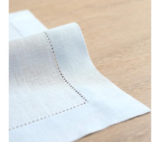 100% Pure Linen Dinner Napkins and Tablecloth Combo - Light Blue, Linen Cloth Fabric Napkins 20 x 20 Inch, Set of 4 and Tablecloth 60 x 90 Inch - Classic Hemstitch
