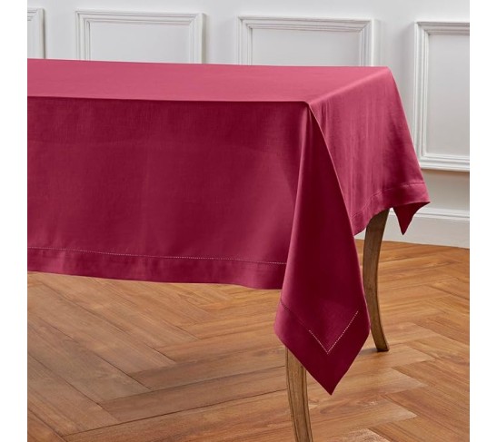 100% Pure Linen Dinner Napkins and Tablecloth Combo - Beet, Linen Cloth Fabric Napkins 20 x 20 Inch, Set of 4 and Tablecloth 60 x 120 Inch - Classic Hemstitch