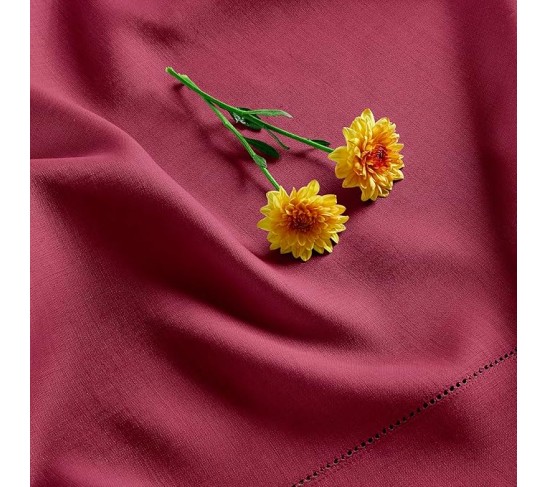 100% Pure Linen Dinner Napkins and Tablecloth Combo - Beet, Linen Cloth Fabric Napkins 20 x 20 Inch, Set of 4 and Tablecloth 60 x 120 Inch - Classic Hemstitch