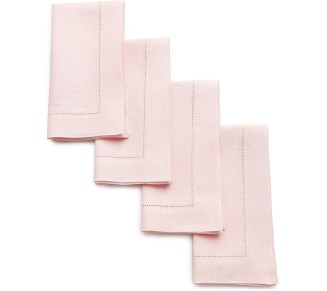 100% Pure Linen Dinner Napkins and Tablecloth Combo - Pink, Linen Cloth Fabric Napkins 20 x 20 Inch, Set of 4 and Tablecloth 60 x 120 Inch - Classic Hemstitch
