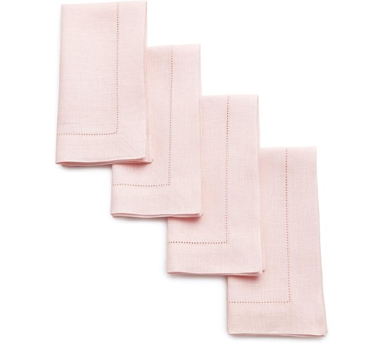 100% Pure Linen Dinner Napkins and Tablecloth Combo - Pink, Linen Cloth Fabric Napkins 20 x 20 Inch, Set of 4 and Tablecloth 60 x 120 Inch - Classic Hemstitch