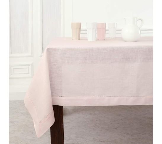 100% Pure Linen Dinner Napkins and Tablecloth Combo - Pink, Linen Cloth Fabric Napkins 20 x 20 Inch, Set of 4 and Tablecloth 60 x 120 Inch - Classic Hemstitch