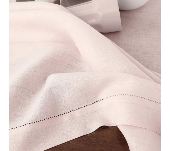 100% Pure Linen Dinner Napkins and Tablecloth Combo - Pink, Linen Cloth Fabric Napkins 20 x 20 Inch, Set of 4 and Tablecloth 60 x 120 Inch - Classic Hemstitch