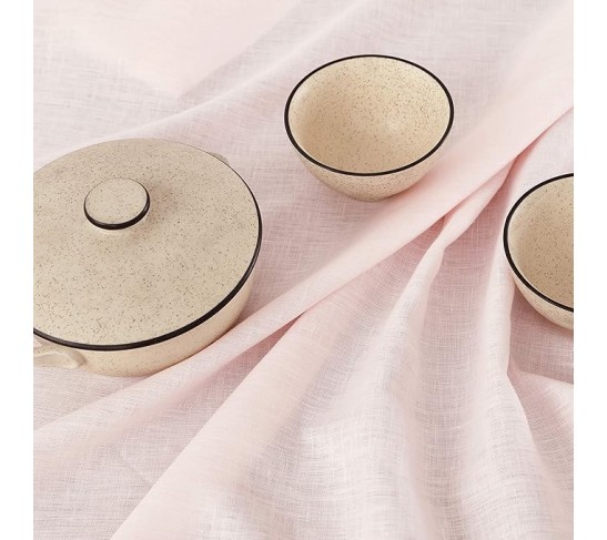 100% Pure Linen Dinner Napkins and Tablecloth Combo - Pink, Linen Cloth Fabric Napkins 20 x 20 Inch, Set of 4 and Tablecloth 60 x 120 Inch - Classic Hemstitch