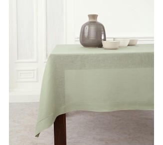 100% Pure Linen Dinner Napkins and Tablecloth Combo - Sage Green, Linen Cloth Fabric Napkins 20 x 20 Inch, Set of 4 and Tablecloth 60 x 108 Inch - Classic Hemstitch