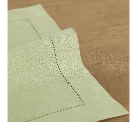 100% Pure Linen Dinner Napkins and Tablecloth Combo - Sage Green, Linen Cloth Fabric Napkins 20 x 20 Inch, Set of 4 and Tablecloth 60 x 108 Inch - Classic Hemstitch
