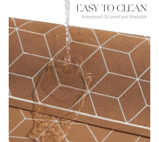 Vinyl Placemats Set of 8-12 X 17 Inch - Faux Leather 100% Waterproof Oil-Proof Wipe Clean PU Reversible Dining Table Place Mats, Suitable for Indoor & Outdoor Use, Brown - Khaki
