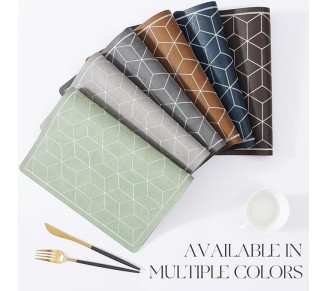 Vinyl Placemats Set of 8-12 X 17 Inch - Faux Leather 100% Waterproof Oil-Proof Wipe Clean PU Reversible Dining Table Place Mats, Suitable for Indoor & Outdoor Use, Brown - Khaki