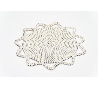 Decorative Round Placemat (Set of 4) with Circle Pattern, 16 inch, Red Cotton Rope, Heat Resistant (1, Black & White)