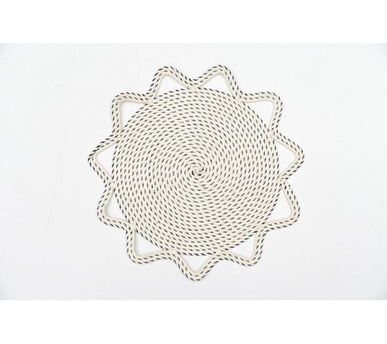 Decorative Round Placemat (Set of 4) with Circle Pattern, 16 inch, Red Cotton Rope, Heat Resistant (1, Black & White)