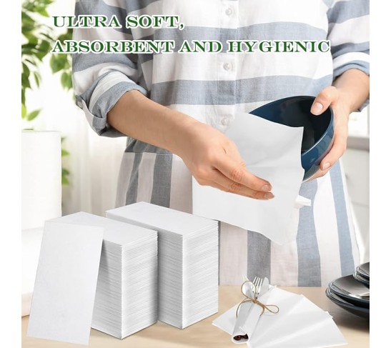 1200 Disposable Hand Towels Bulk Linen Paper Guest Towels 12 x 17 Inch White Paper Bathroom Hand Napkins, Dinner Napkins, Wedding Napkins for Bathroom Party Wedding Events (White)