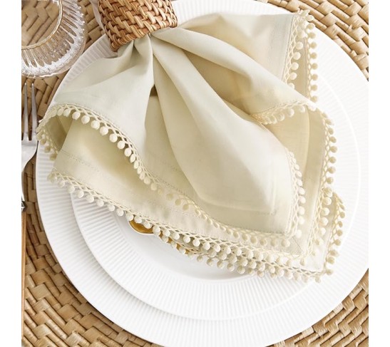 Linen Cloth Napkins Set of 4 – Decorative Cotton Linen Dinner Napkins 20 x 20 Inch for Spring, Easter – Machine Washable Fabric – Maddie