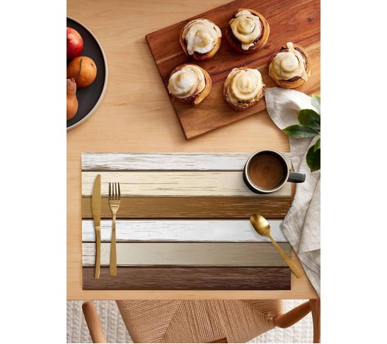 Placemats Brown Wood Grain Place Mats for Dining Table Wooden Stripes Washable Table Mats for Kitchen Dining Decorations Set of 12