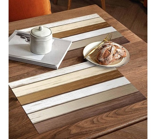 Placemats Brown Wood Grain Place Mats for Dining Table Wooden Stripes Washable Table Mats for Kitchen Dining Decorations Set of 12