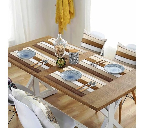 Placemats Brown Wood Grain Place Mats for Dining Table Wooden Stripes Washable Table Mats for Kitchen Dining Decorations Set of 12